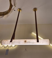 PREMIUM ONYX-LOOK LINEAR PENDANT WITH BROWN LEATHER DETAILING