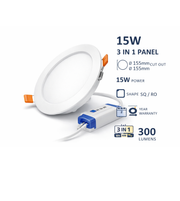 Round and square 3 in 1 LED recessed panel lights in 8W and 15W by Daya Worldwide, showcasing modern lighting fixtures.