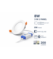 Round and square 3 in 1 LED recessed panel light by Daya Worldwide, 8W and 15W, with sleek modern design for ceiling lighting.