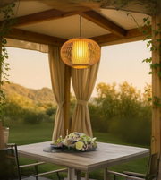 Warm nature-themed pendant lamp for garden seating area