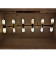 1200MM BRUSHED BRASS LINEAR PENDANT WITH NATURAL ALABASTER AND 12 G9 LIGHTS
