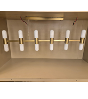 1200MM BRUSHED BRASS LINEAR PENDANT WITH NATURAL ALABASTER AND 12 G9 LIGHTS
