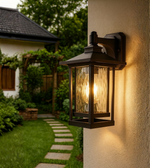 Traditional lantern-style wall light mounted on an exterior wall.