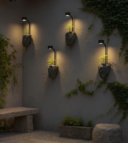 Outdoor wall planter light with warm LED illumination and modern design