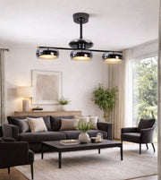 Linear glass shade LED ceiling fan from Daya Worldwide featuring a sleek modern design and integrated LED lighting.
