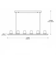 Technical dimension drawing of modern 6-light linear pendant chandelier showing 1195MM length, 95MM body height, and 1200MM total hanging height.