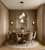 Aurea dining pendant with three frosted glass cone shades and brushed gold finish