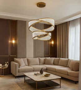 Infinity Spiral Round Hanging with gold finish and crystal-embedded rings