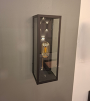 Modern black metal and glass outdoor wall light with decorative E27 bulb