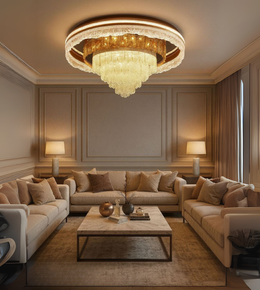 Imperial Cascade chandelier with gold multi-tier crystal design perfect for living room, grand hotel lobby and jewelry shop