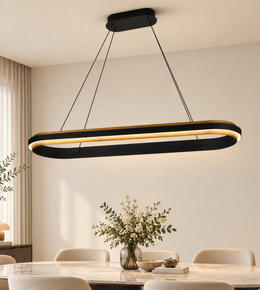 1200MM Black and Gold Oval LED Pendant Light with Adjustable Suspension for Modern Dining Room
