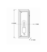 Technical dimension diagram of a rectangular wall light fixture with an exposed filament bulb, showing height H 330MM, width W 110MM, and depth L 115MM.