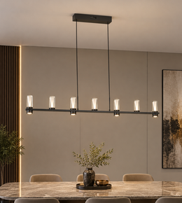 MODERN 7-LIGHT LINEAR PENDANT WITH CLEAR GLASS SHADES, 1200MM LENGTH
