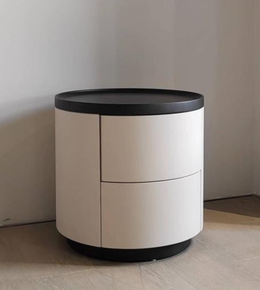 Daya Worldwide Arc bedside cabinet with a sleek curved design, wooden finish, and single drawer for bedroom storage.