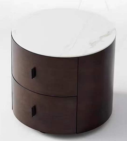Walnut Arc Bedside Table by Daya Worldwide, modern wooden bedside table with a smooth curved design and natural wood finish.