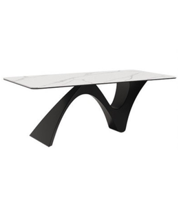Modern Daya Worldwide Arcus Dining Table with sleek wooden surface and sturdy metal legs, ideal for contemporary dining rooms.