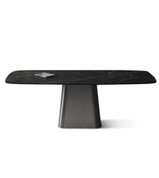 Modern Axis dining table by Daya Worldwide featuring a sleek wooden tabletop and sturdy metal legs for contemporary dining spaces.