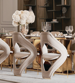 Modern Aura dining chair by Daya Worldwide featuring a sleek design with wooden legs and a cushioned fabric seat.