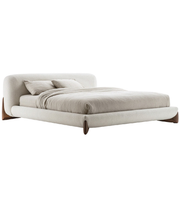 Daya Worldwide Milo Bed with sleek wooden frame and neutral bedding for modern bedroom decor.