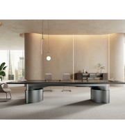 Daya Worldwide Crestline conference table in a modern office setting, showcasing sleek wood finish and spacious tabletop design.