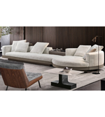Daya Worldwide Luno Curve Sectional Sofa in neutral fabric with plush cushions and modern curved design, perfect for living rooms.
