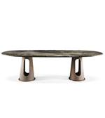 Obsidian oval dining table with sleek black surface and modern design, crafted by Daya Worldwide for elegant dining spaces.