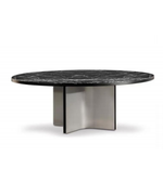 Round obsidian dining table by Daya Worldwide featuring a sleek, polished black surface perfect for modern dining spaces.