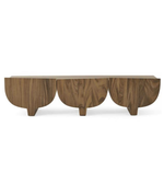 Wooden Arc Trio console unit by Daya Worldwide featuring smooth curved design and spacious top surface for decor or storage.