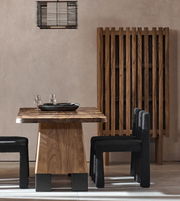 Modern Terra Edge Dining Table by Daya Worldwide with a sleek wooden surface and sturdy metal legs, ideal for contemporary dining rooms.