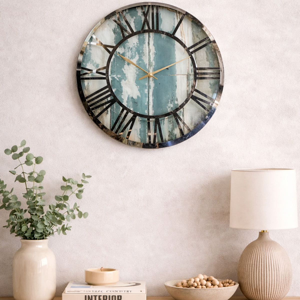 Aqua Vintage Roman Wall Clock | Elegant Distressed Design