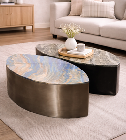 Pair of Luna Curve coffee tables by Daya Worldwide featuring sleek, modern design with smooth curved edges and a stylish finish.