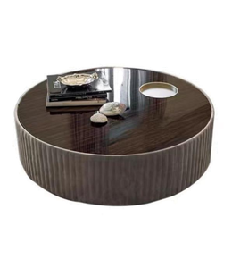 Round coffee table by Daya Worldwide with a smooth wooden surface and modern design, perfect for living room decor.