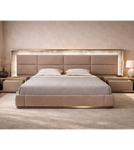 Elegant Luxe Panel Bed by Daya Worldwide featuring a modern upholstered headboard and sleek wooden frame.