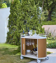 Outdoor Daya Worldwide Oliver Bar Cart from the premium outdoor furniture set, featuring a sleek metal frame and spacious shelves.