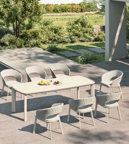 Outdoor dining set by Daya Worldwide featuring a table and chairs for outdoor patio use.