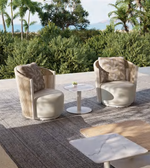 Outdoor Hommy Swivel Chair by Daya Worldwide featuring a sturdy frame, comfortable seating, and a modern design for outdoor spaces.