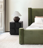 Light wood Block bedside table from Daya Worldwide featuring a modern, minimalist design with a single drawer and open storage space.