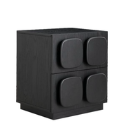 Daya Worldwide block bedside table with a modern design, featuring a wooden finish and a spacious top surface.