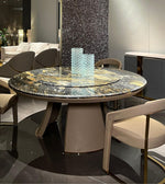 Luxury marble dining table with a central lazy Susan, featuring elegant design and polished finish by Daya Worldwide.