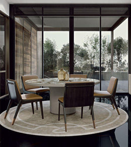 Marble round dining table with center turntable, modern design by Daya Worldwide, ideal for stylish dining spaces