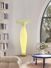 Designer floor lamp with flower-inspired silhouette in luxury living room
