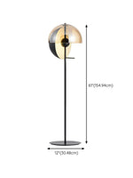 Modern floor lamp with height and base dimensions displayed