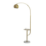 Gold arc floor lamp with dome shade on white background