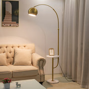 Luxury arc floor lamp with warm lighting in a modern living room