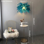 Feather floor lamp dimensions showing height and table size