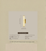 Wall-mounted light fixture with dimensions and specifications on a beige background