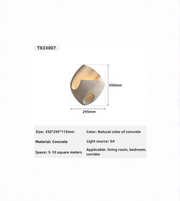 Concrete wall light fixture with dimensions and specifications on a white background