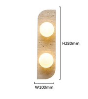 Dual globe travertine stone wall light with dimensions highlighted