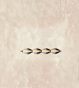 Modern pendant light with geometric design on a neutral background