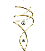 Gold spiral arm cuff with a silver bead on a white background